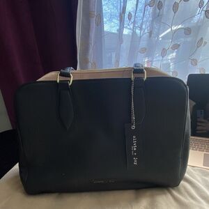 Olivia + Joy Pebbled Shoulder Bag Black Beige Gold Hardware